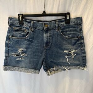 Garnet Hill Distressed Denim Shorts Size 12 Mid-Rise Rolled Hem Jean Shorts